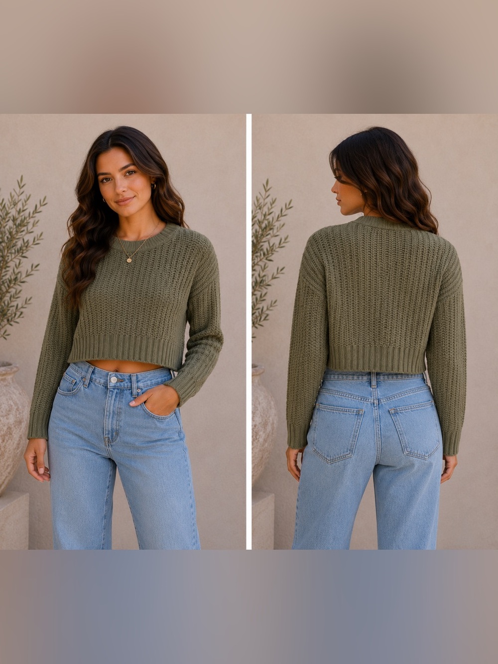 Aeropostale Olive Green Cropped‎ Knit Sweater XS